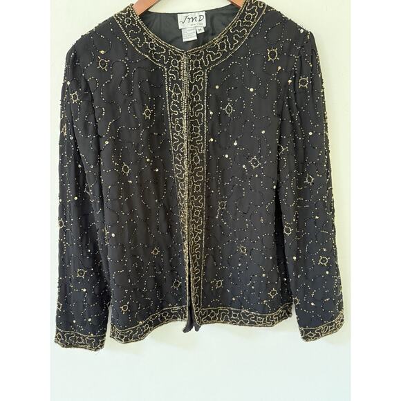 Vtg. JMD New York Black Beaded Sequin Long Sleeve Jacket Size M Cocktail Y2K 80s - Picture 1 of 12